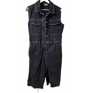 Moto Black Denim Women Y2K preppy Button Short Romper Size 6 A005297